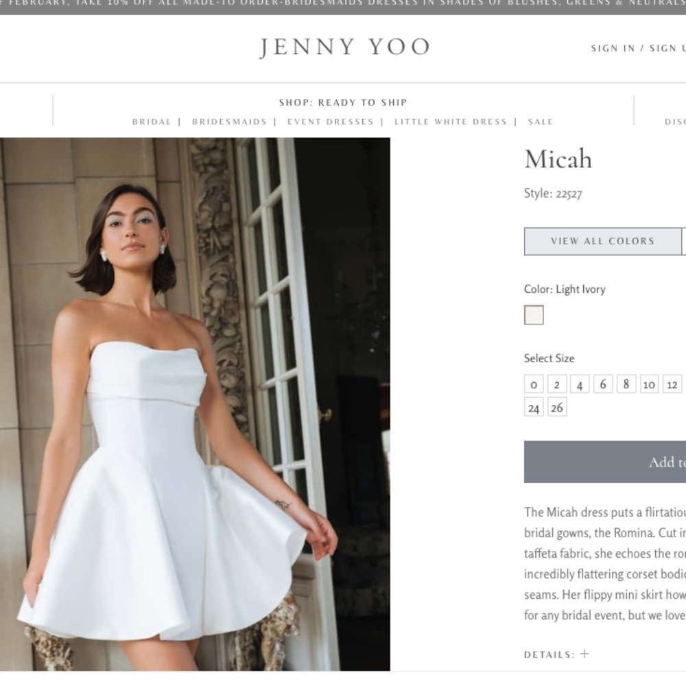 Jenny Yoo Ivory Strapless Mini Dress